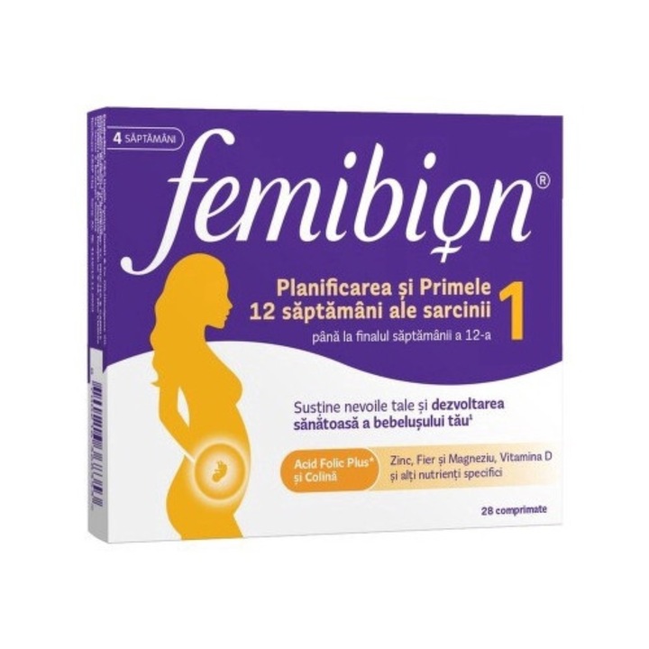 Femibion 1, Planificare si Sarcina, Supliment alimentar pentru asigurarea unui aport suficient de folati, 28 comprimate filmate