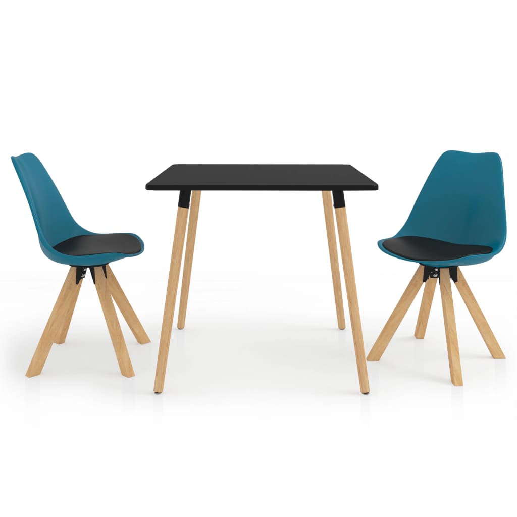 Set de masa de bucatarie cu blat negru cu 2 scaune tapitate cu piele ecologica, vidaXL, Piele artificiala, 80 x 80 x 75 cm, Turcoaz