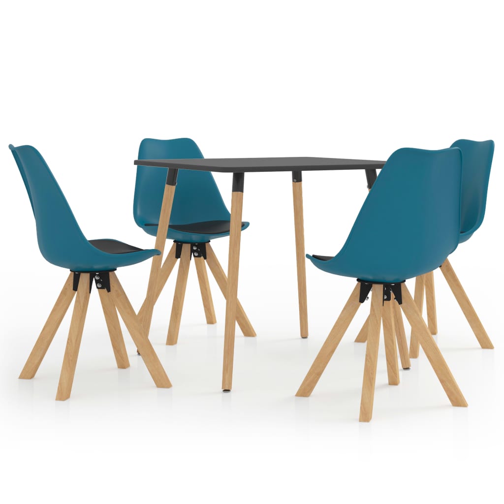 Set de masa de bucatarie cu blat gri cu 4 scaune tapitate cu piele ecologica, vidaXL, Piele artificiala, 80 x 80 x 75 cm, Turcoaz