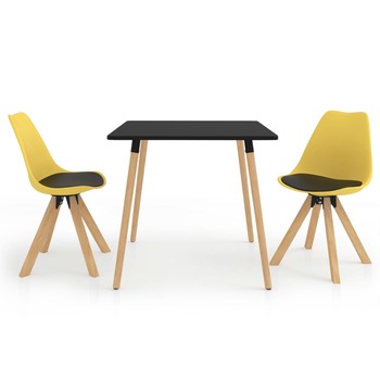Set de masa de bucatarie cu blat negru cu 2 scaune tapitate cu piele ecologica, vidaXL, Piele artificiala, 80 x 80 x 75 cm, Galben Set de masa de bucatarie cu blat negru cu 2 scaune tapitate cu piele ecologica, vidaXL, Piele artificiala, 80 x 80 x 75 cm, Galben