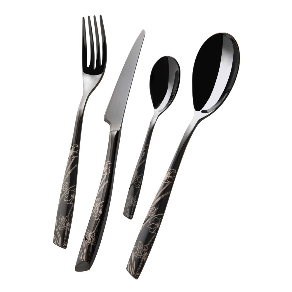 Set 24 tacamuri Casa Bugatti, Lady, design modern, elegant, pentru 6 persoane, material premium, cutie de lux de prezentare, finisaj lucios, negru