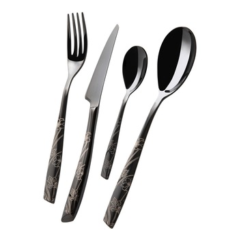 Set 24 tacamuri Casa Bugatti, Lady, design modern, elegant, pentru 6 persoane, material premium, cutie de lux de prezentare, finisaj lucios, negru Set 24 tacamuri Casa Bugatti, Lady, design modern, elegant, pentru 6 persoane, material premium, cutie de lux de prezentare, finisaj lucios, negru