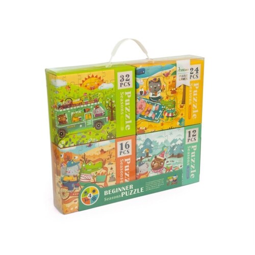 Set de 4 puzzle evolutiv Imaginarium Beginners Seasons Puzzle, cu anotimpurile, de 12, 16, 24 si 32 de piese
