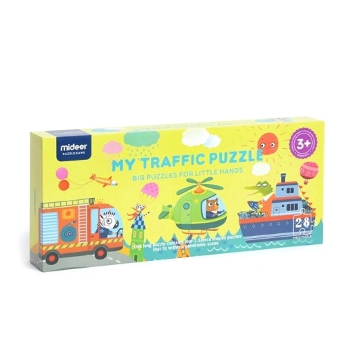 Puzzle progresiv cu vehicule Imaginarium My Traffic Floor Puzzle, cu 28 de piese si 4 scene diferite cu numar progresiv de piese