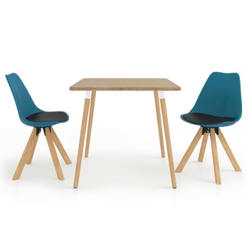 Set de masa de bucatarie cu 2 scaune tapitate cu piele ecologica, vidaXL, Piele artificiala, 80 x 80 x 75 cm, Turcoaz