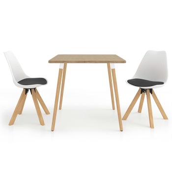 Set de masa de bucatarie cu 2 scaune tapitate cu piele ecologica, vidaXL, Piele artificiala, 80 x 80 x 75 cm, Alb