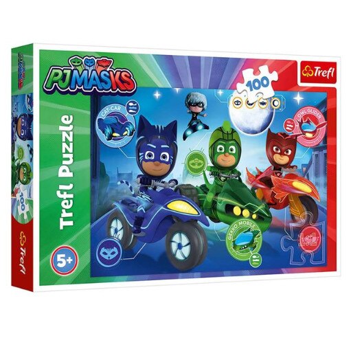 Puzzle cu vehicule PJ MASKS, 100 de piese, 41 x 28 cm