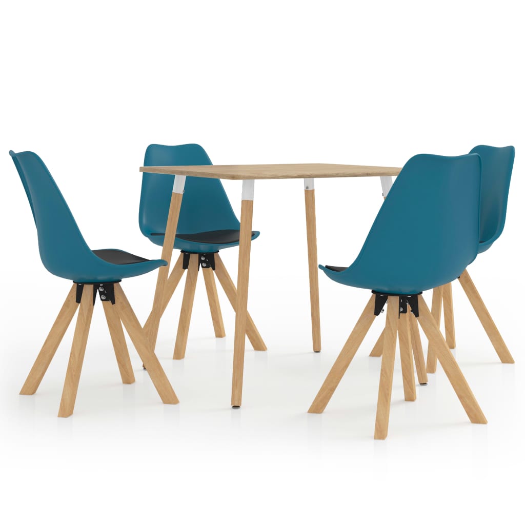 Set de masa de bucatarie cu 4 scaune tapitate cu piele ecologica, vidaXL, Piele artificiala, 80 x 80 x 75 cm, Turcoaz/Negru