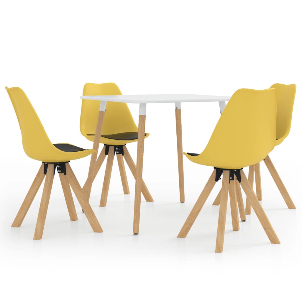 Set de masa de bucatarie cu blat alb si 4 scaune tapitate cu piele ecologica, vidaXL, Piele artificiala, 80 x 80 x 75 cm, Galben