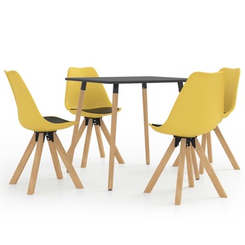 Set de masa de bucatarie cu blat gri cu 4 scaune tapitate cu piele ecologica, vidaXL, Piele artificiala, 80 x 80 x 75 cm, Galben