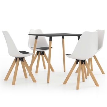 Set de masa de bucatarie cu blat gri cu 4 scaune tapitate cu piele ecologica, vidaXL, Piele artificiala, 80 x 80 x 75 cm, Alb