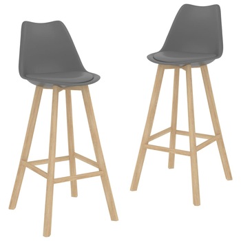Set de 2 scaune de bar, vidaXL, Polipropilena-lemn masiv de fag, 48 x 53,5 x 105 cm, Gri Set de 2 scaune de bar, vidaXL, Polipropilena-lemn masiv de fag, 48 x 53,5 x 105 cm, Gri
