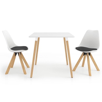 Set de masa de bucatarie cu blat alb si 2 scaune tapitate cu piele ecologica, vidaXL, Piele artificiala, 80 x 80 x 75 cm, Alb Set de masa de bucatarie cu blat alb si 2 scaune tapitate cu piele ecologica, vidaXL, Piele artificiala, 80 x 80 x 75 cm, Alb