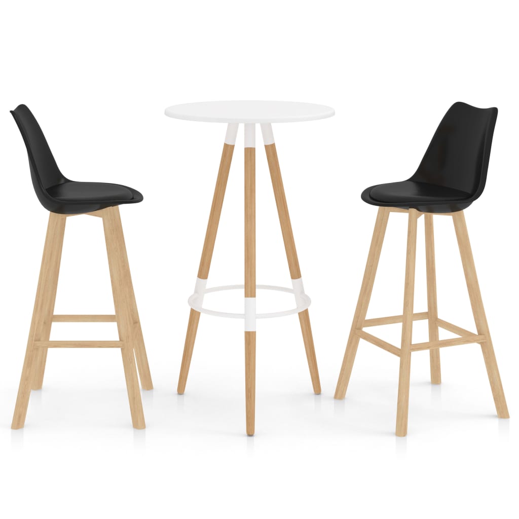 Set mobilier de bar/bucatarie cu 1 masa cu blat alb si 2 scaune inalte tapitate, vidaXL, Piele ecologica, 48 x 53.5 x 105 cm, Negru