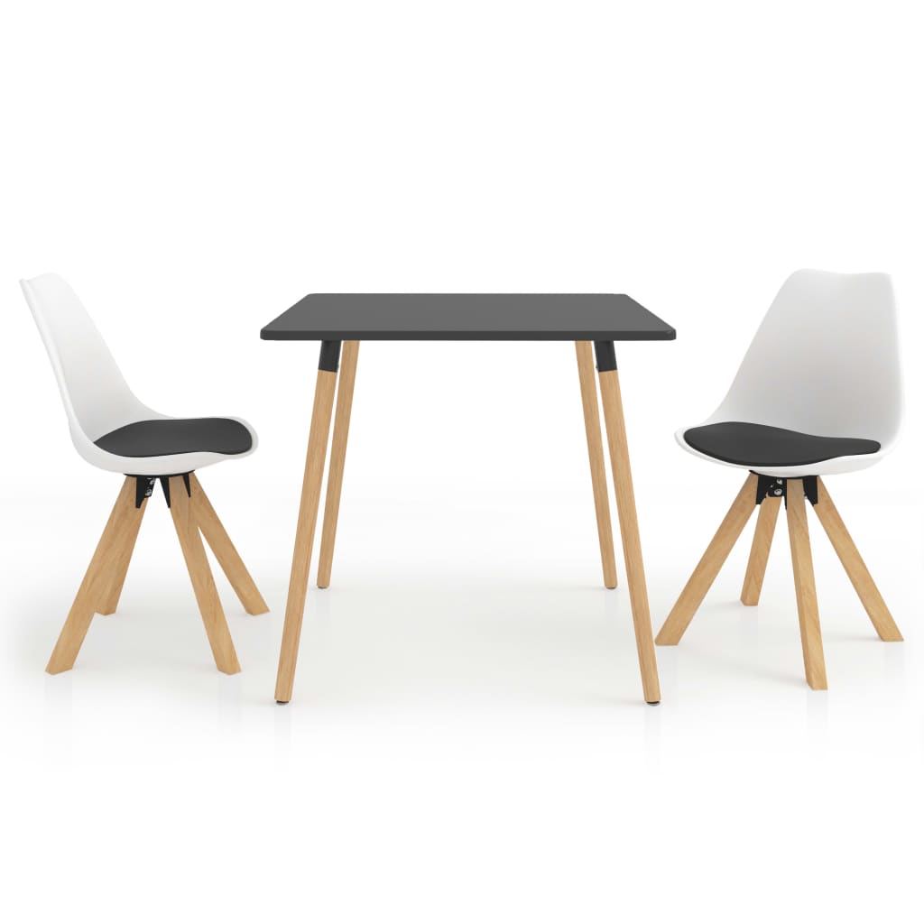 Set de masa de bucatarie cu blat gri cu 2 scaune tapitate cu piele ecologica, vidaXL, Piele artificiala, 80 x 80 x 75 cm, Alb