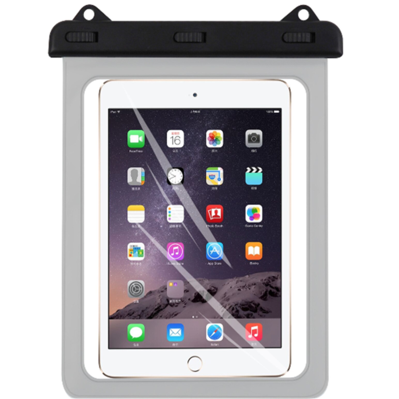 Husa protectie tableta 10 inch, impermeabila, pentru scufundari, curea detasabila, Negru Transparent, BBL2243