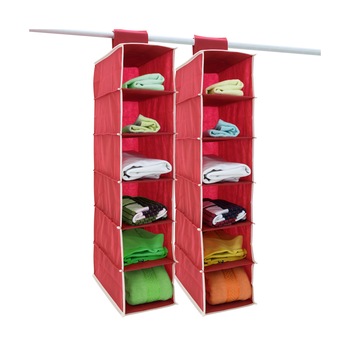 Set 2 x Organizator haine suspendat, 6 compartimente, Rosu/Alb Set 2 x Organizator haine suspendat, 6 compartimente, Rosu/Alb