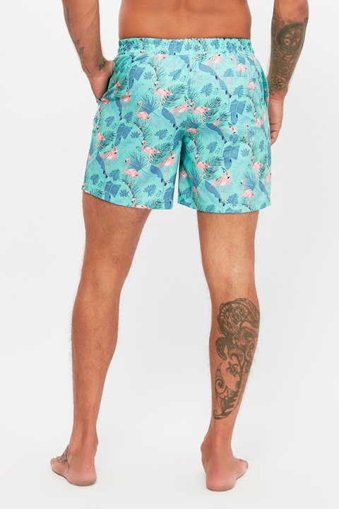 Trendyol, Pantaloni scurti de baie cu model flamingo, verde persan, roz, albastru inchis, S