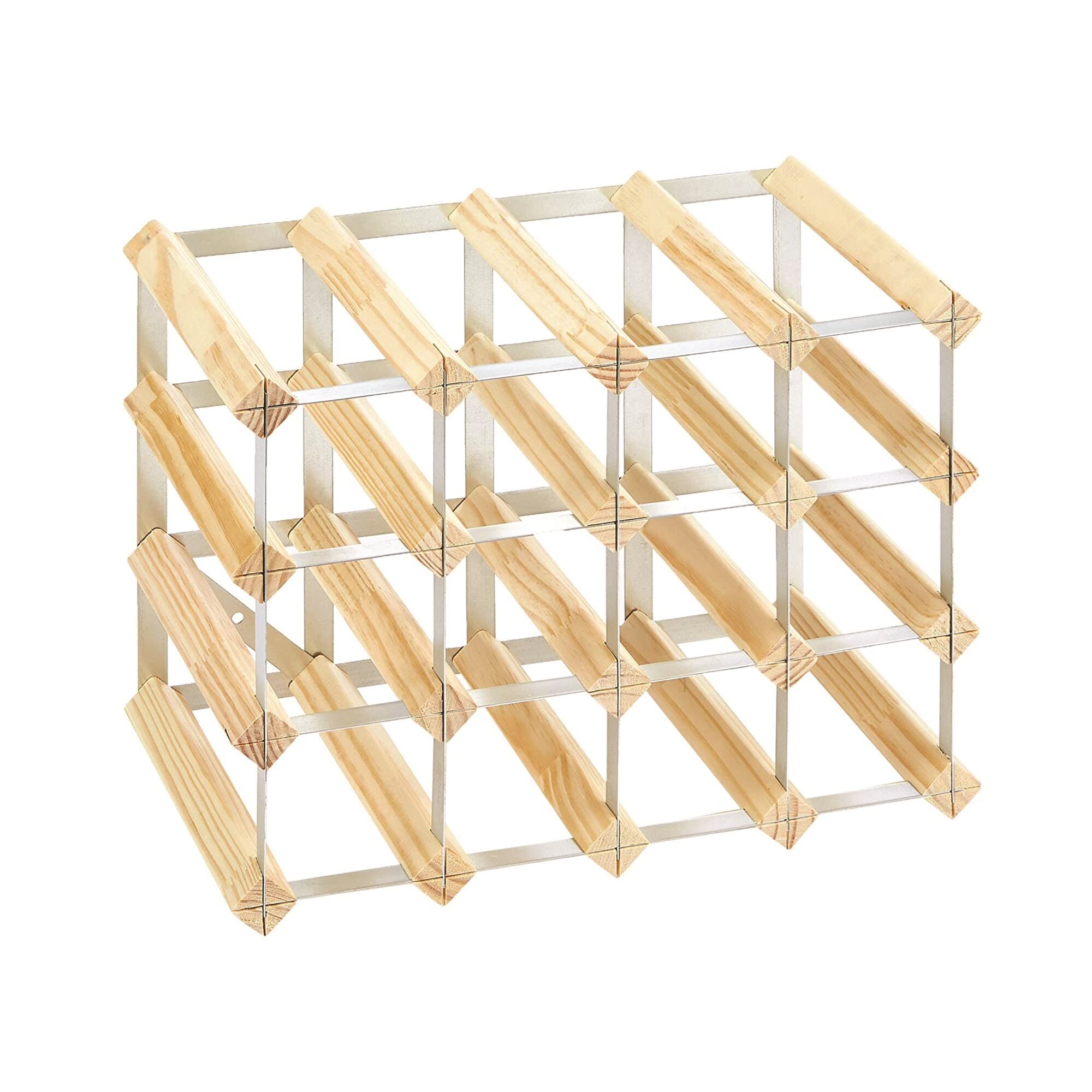 Raft pentru 16 sticle de vin, lemn de pin, Natur, asamblat - RTA