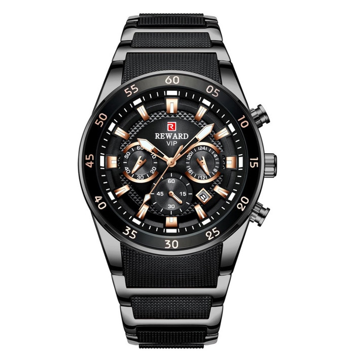 Ceas barbatesc Reward CS1232, otel inoxidabil, cadran negru