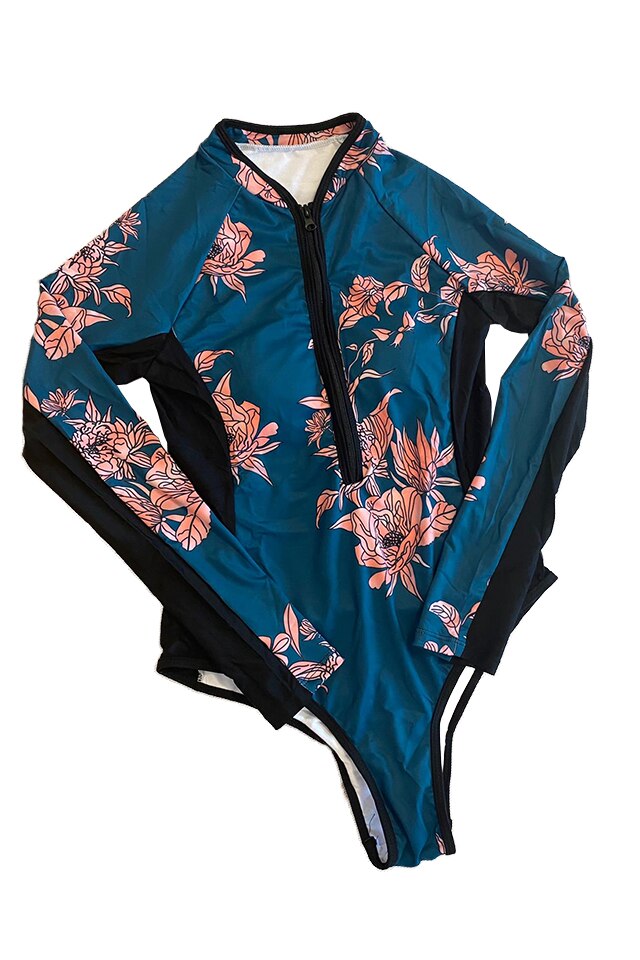 Costum de baie intreg, maneca lunga, inchidere cu fermoar, slip brazilian, EFAYN RO, Verde