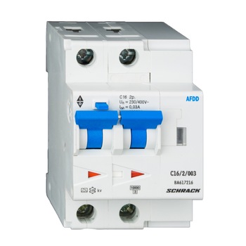 Dispozitiv de detectare a arcului electric AFDD, seria Lisa, B 32A, 2 poli, 30 mA, tip A, 6 kA, Schrack Dispozitiv de detectare a arcului electric AFDD, seria Lisa, B 32A, 2 poli, 30 mA, tip A, 6 kA, Schrack