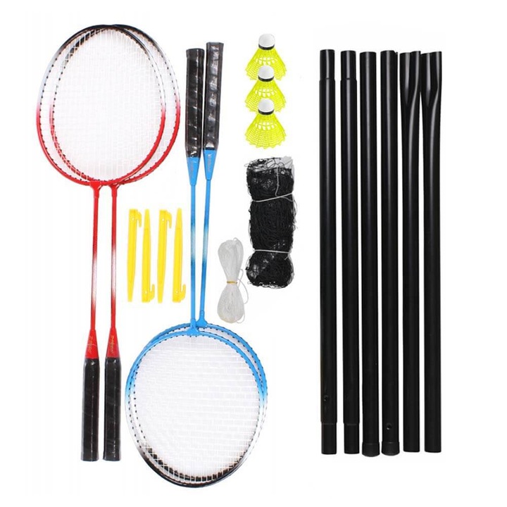 Set badminton Timeless Tools, 2 perechi rachete, 3 mingi si plasa