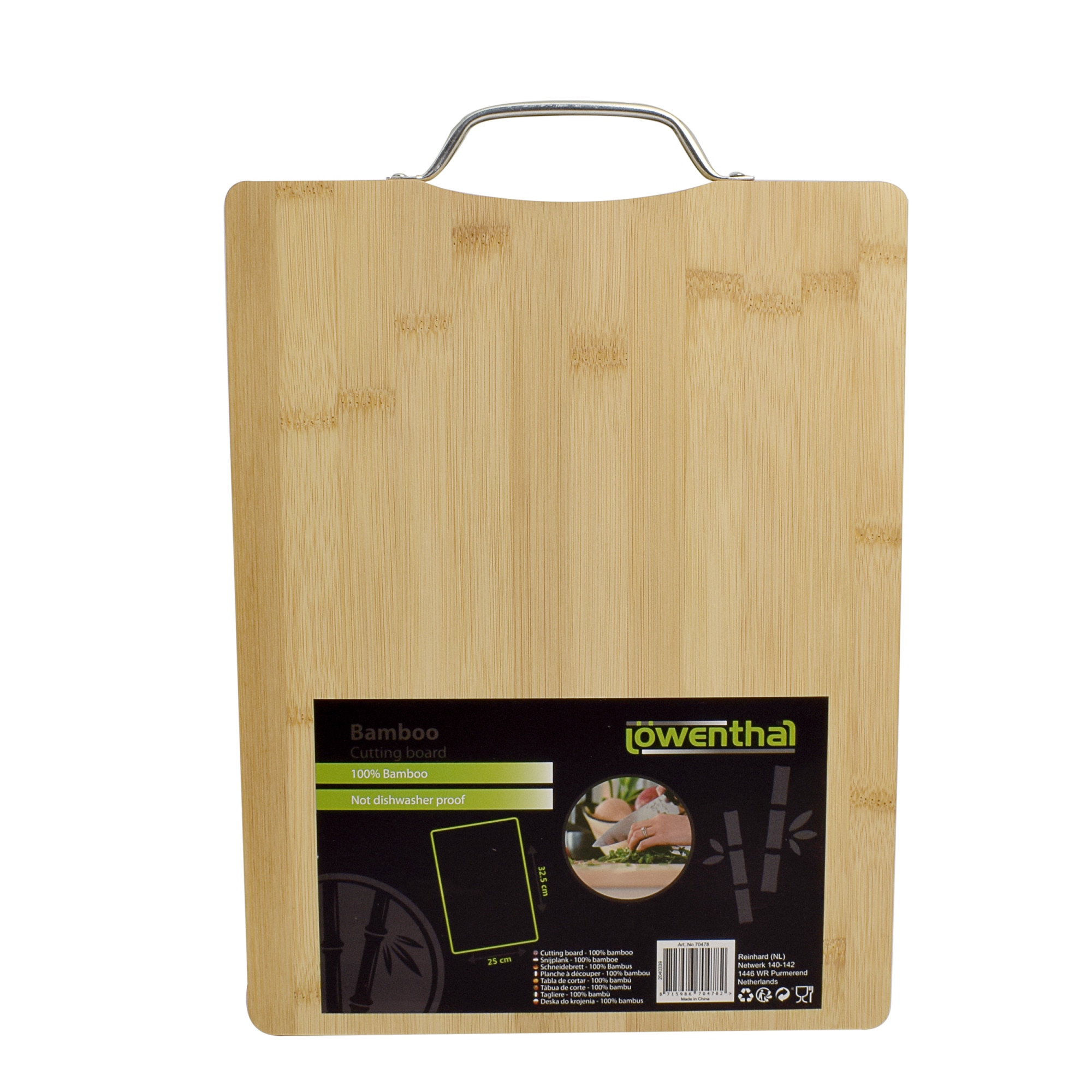 Tocator din bambus Lowenthal cu maner, dreptunghiular, 32.5 x 25 cm