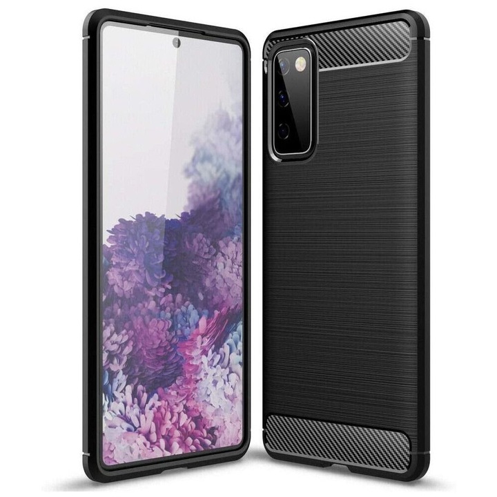 Samsung Galaxy S20 FE / S20 FE 5G kompatibilis szilikon hátlaptok, karbon mintás, fekete, Carbon case
