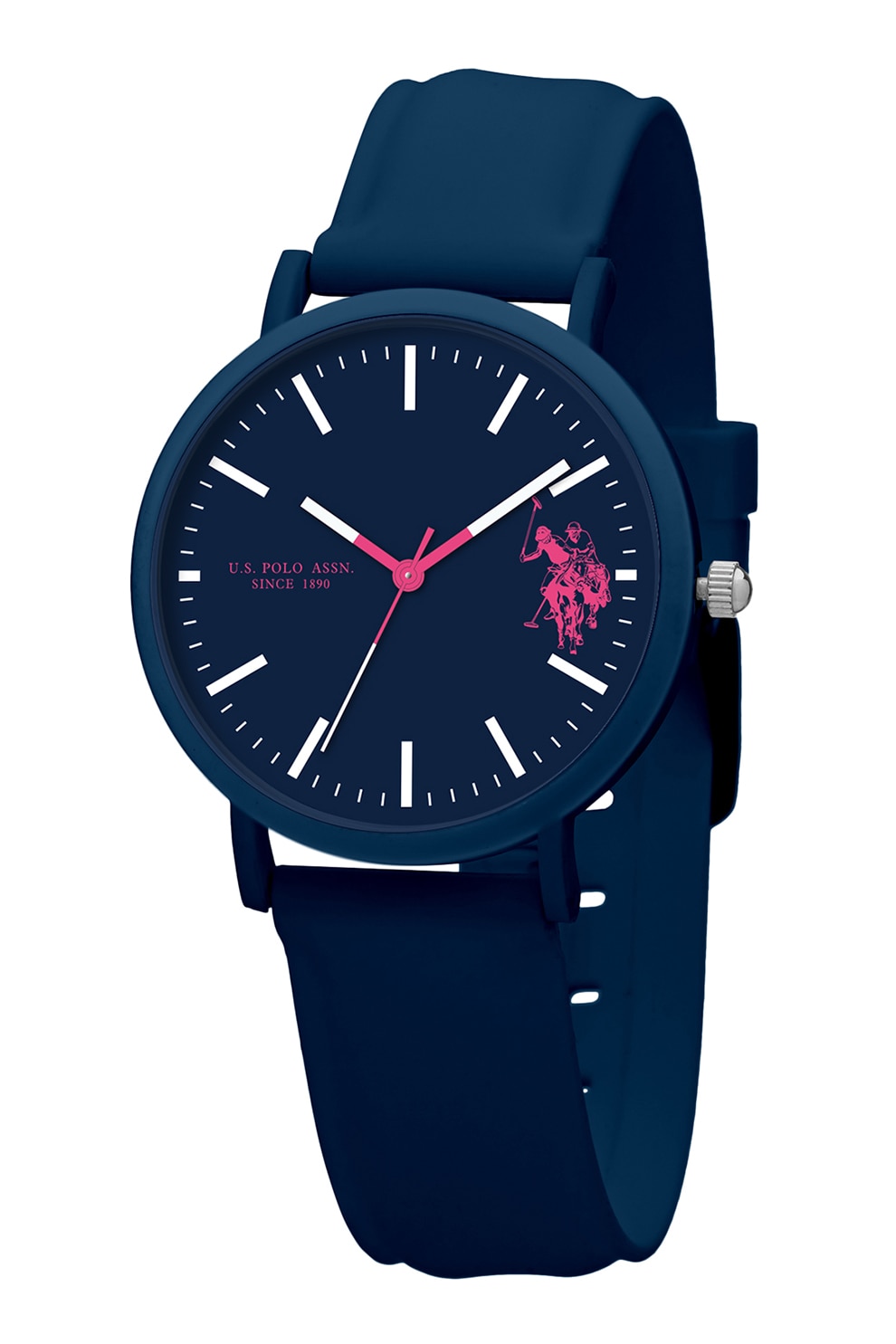 U.S. Polo Assn., Ceas unisex cu o curea din silicon, Albastru inchis/roz fucsia