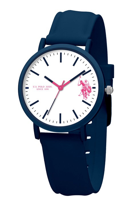 U.S. Polo Assn., Унисекс часовник със силиконова каишка, Тъмносин, бял, фуксия