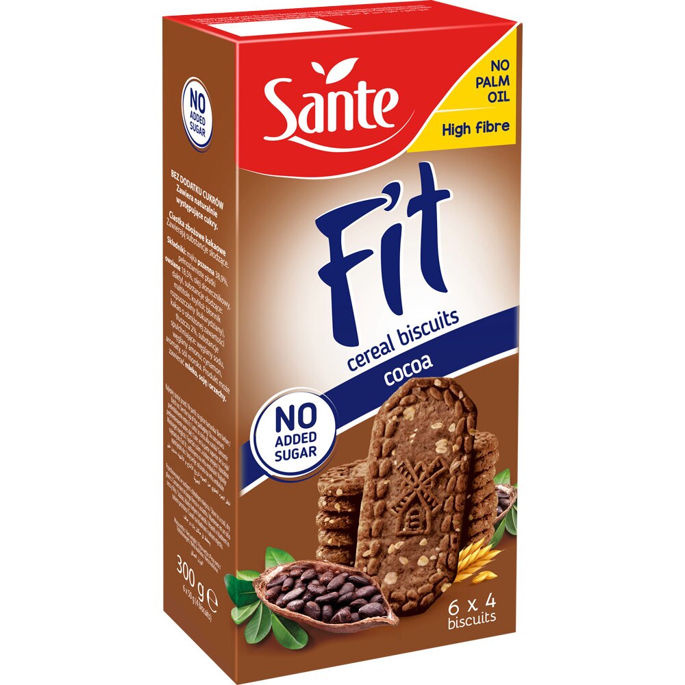 Biscuiti cu cereale si cacao Sante Fit Cocoa, 300g