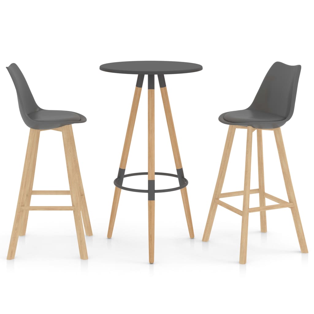 Set mobilier de bar/bucatarie cu 1 masa cu blat gri si 2 scaune inalte tapitate, vidaXL, Piele ecologica, 48 x 53.5 x 105 cm, Gri