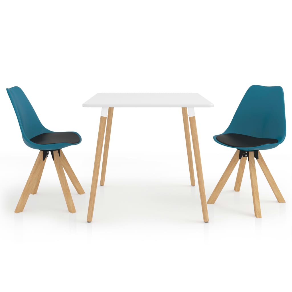 Set de masa de bucatarie cu blat alb si 2 scaune tapitate cu piele ecologica, vidaXL, Piele artificiala, 80 x 80 x 75 cm, Turcoaz