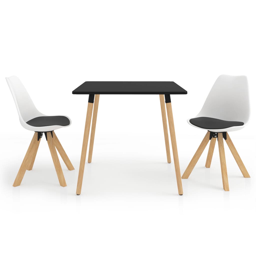 Set de masa de bucatarie cu blat negru cu 2 scaune tapitate cu piele ecologica, vidaXL, Piele artificiala, 80 x 80 x 75 cm, Alb