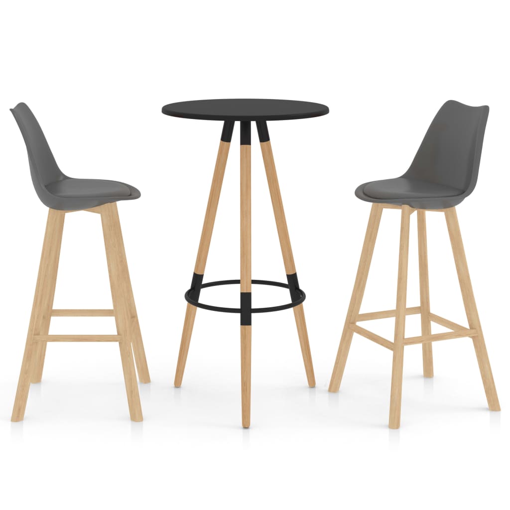 Set mobilier de bar/bucatarie cu 1 masa cu blat negru si 2 scaune inalte tapitate, vidaXL, 48 x 53.5 x 105 cm, Gri