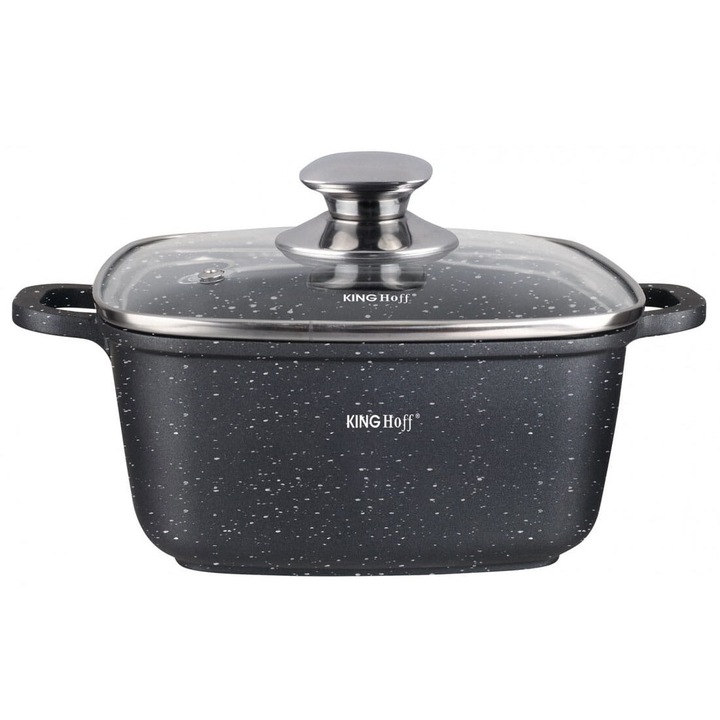 Тенджера за фурна и котлон Kinghoff KH 1602, 22x22, 3.7l, Мраморно покритие, Индукция, Черен