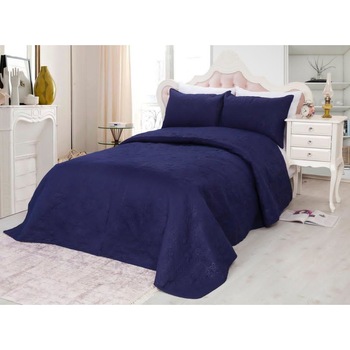 Set cuvertura pat 220x240 si 2 fete perna 50/70 cm , Culoarea Albastru Set cuvertura pat 220x240 si 2 fete perna 50/70 cm , Culoarea Albastru