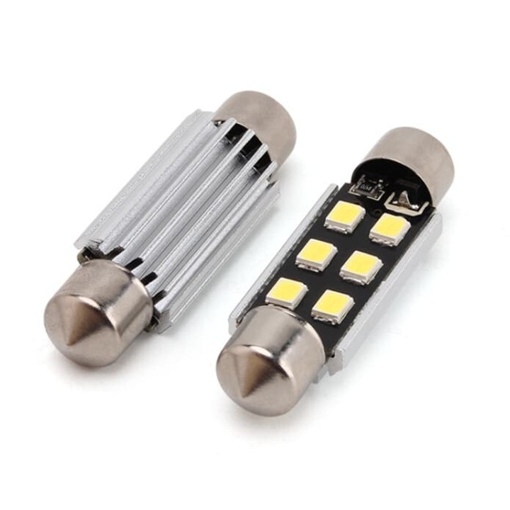 Set 2 Becuri Auto LED C5W 39mm, AutoREY® Premium, Bec LED Sofit CANBUS Fara Eroare, Pentru Plafoniera Si Lampi Numar, Lumina Alba Puternica, Instalare Usoara Plug & Play, Compatibil Universal Cu Majoritatea Masinilor, Durata Lunga De Viata