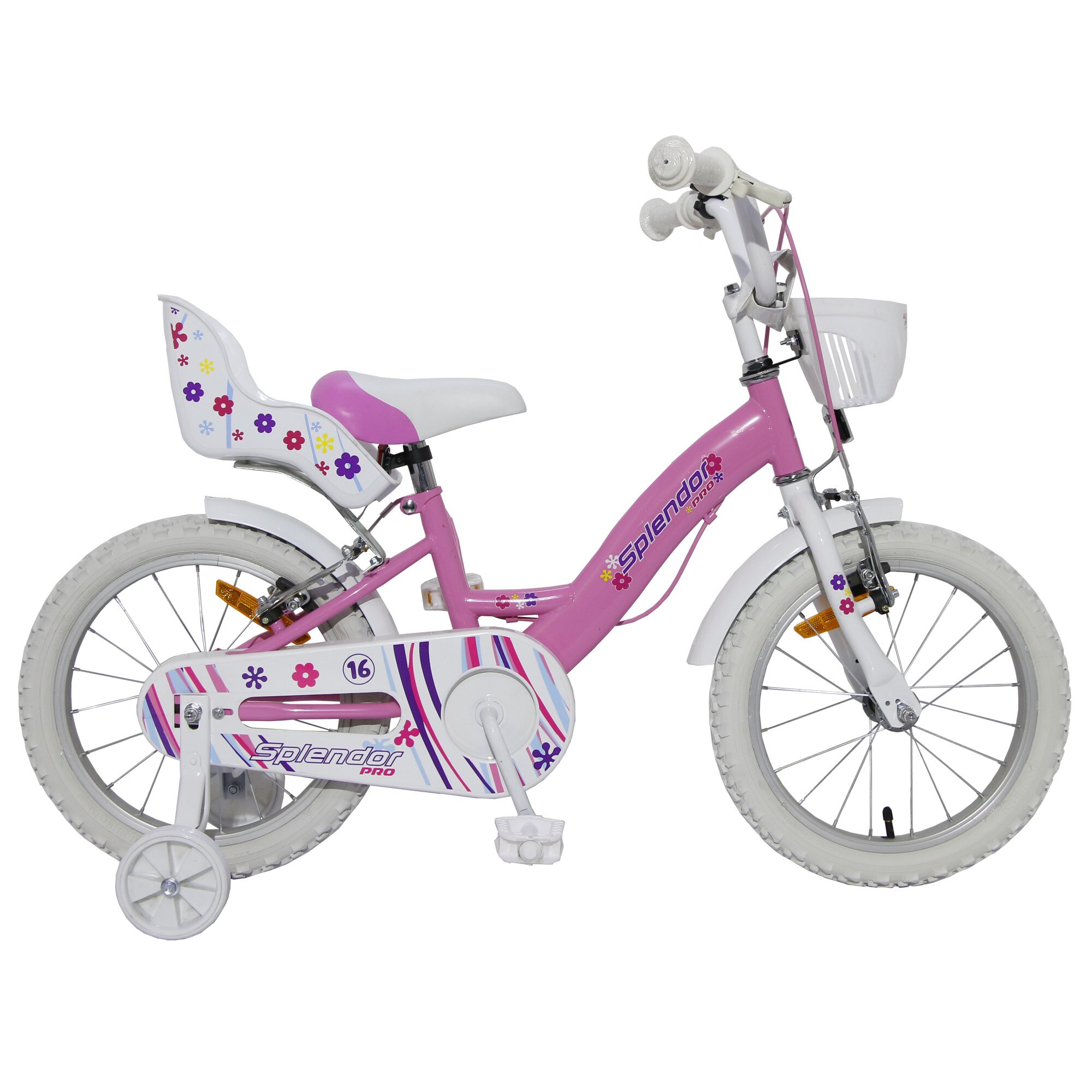 Bicicleta pentru copii Splendor cu varsta intre 4-7 ani, roti ajutatoare, cosulet, SPL16ROZ-PRO (roz+alb)