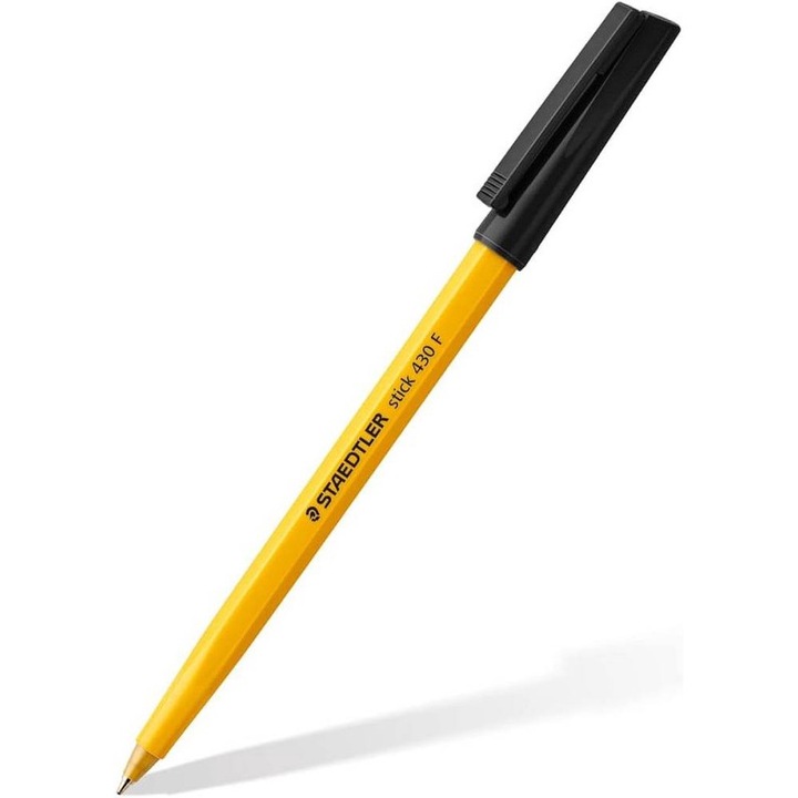 Pix cu bila, cu capac cu clips, Staedtler 430 F Negru