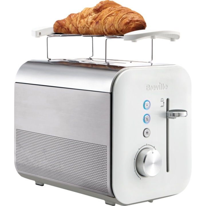 Тостер Breville High Gloss VTT676X-01, 2 филии, Функция притопляне/размразяване , Lift&Look, Бял
