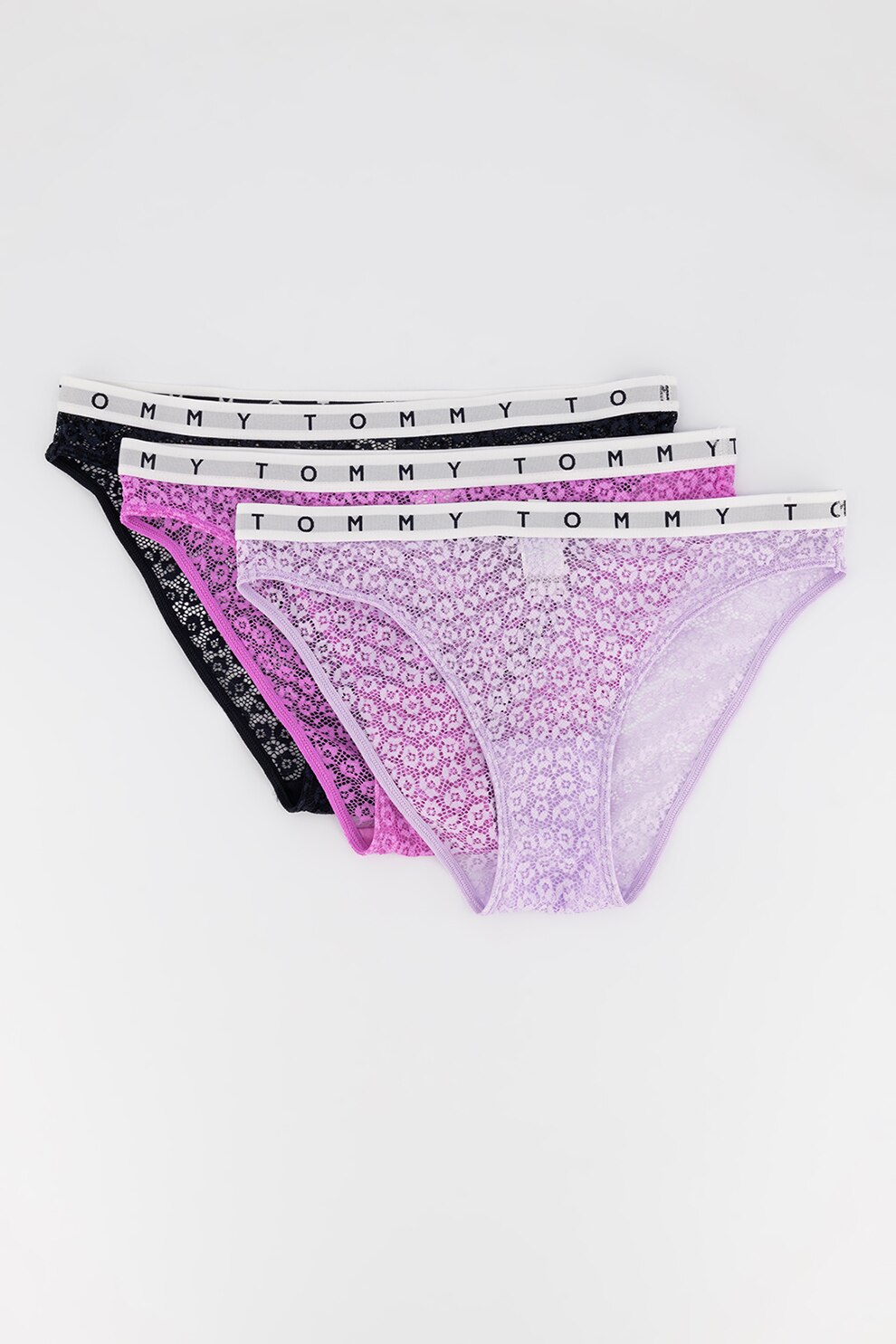 Tommy Hilfiger, Set de chiloti de dantela - 3 perechi, Negru/Lila/Albastru azur