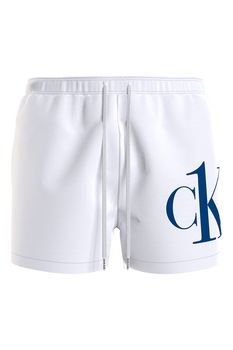 CALVIN KLEIN, Pantaloni scurti de innot cu talie ajustabila, Alb/Bleumarin CALVIN KLEIN, Pantaloni scurti de innot cu talie ajustabila, Alb/Bleumarin
