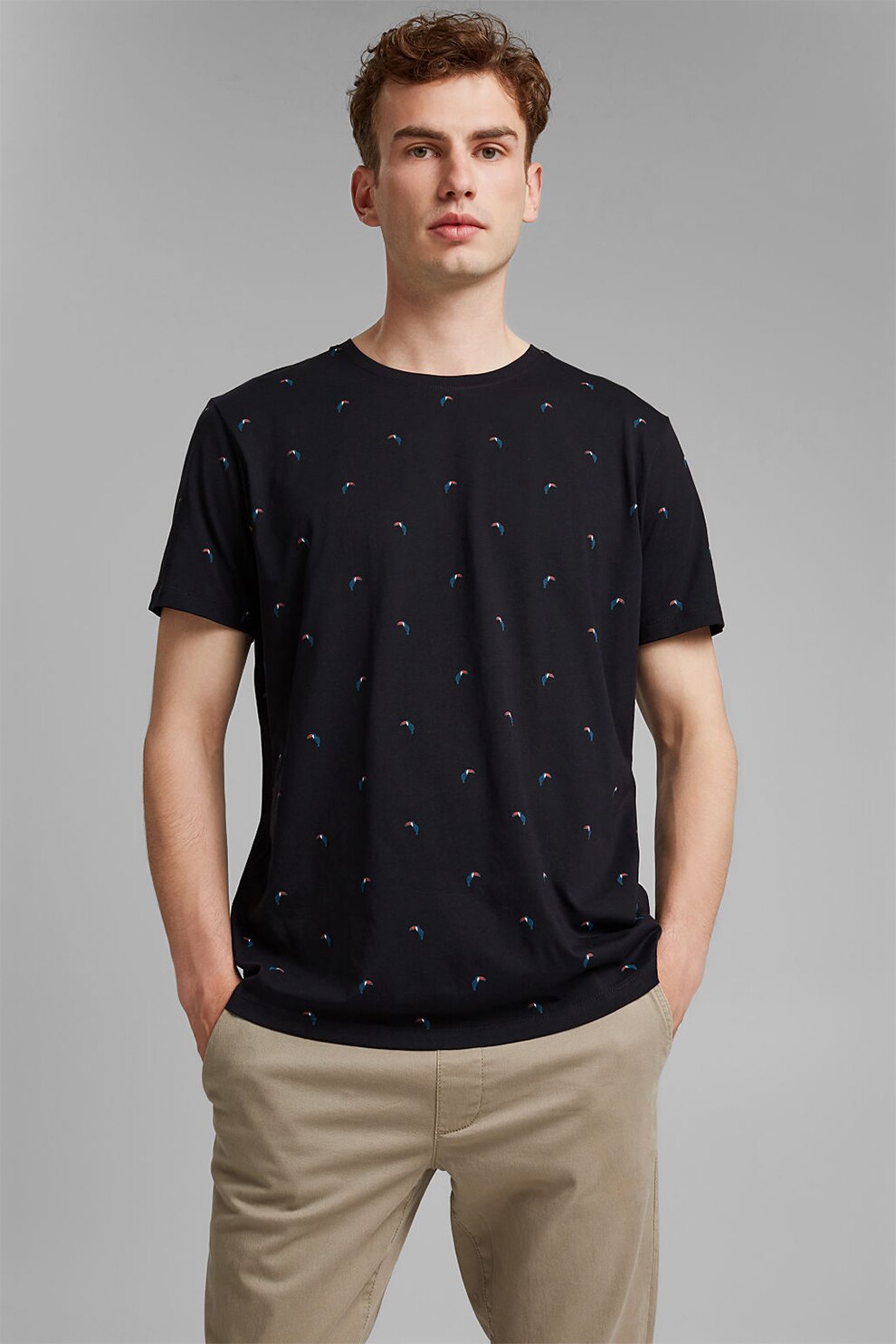EDC by Esprit, Tricou de bumbac organic cu imprimeu, Negru