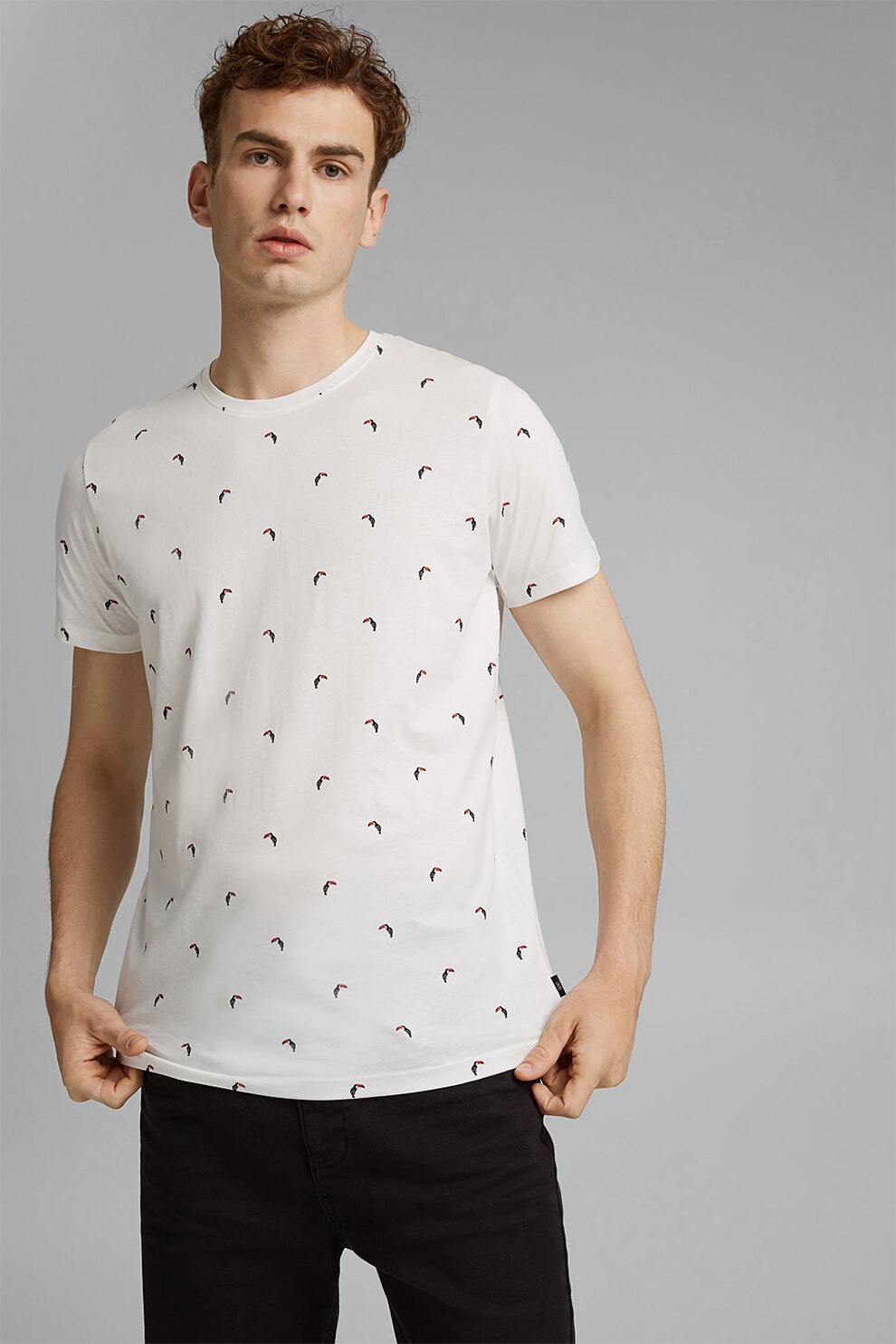 EDC by Esprit, Tricou de bumbac organic cu imprimeu, Alb
