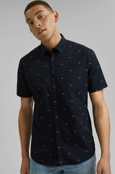 EDC by Esprit, Camasa de bumbac organic cu imprimeu, Negru EDC by Esprit, Camasa de bumbac organic cu imprimeu, Negru