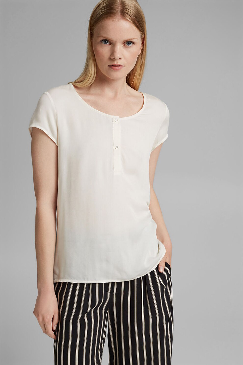 Esprit, Tricou cu fenta cu nasturi, Alb