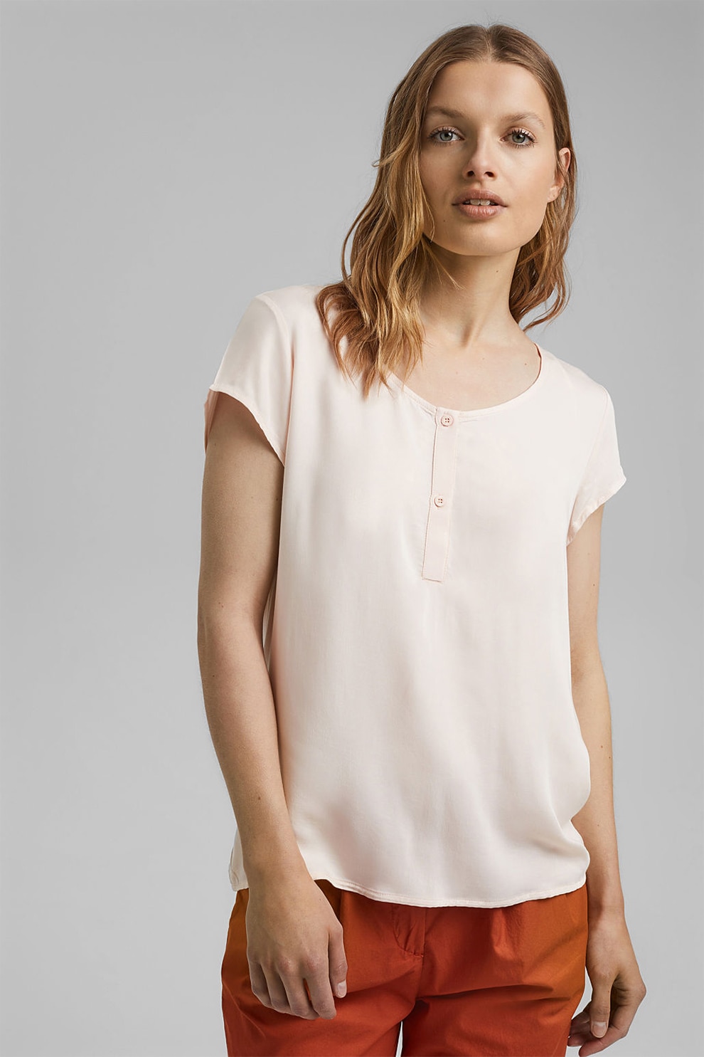 Esprit, Tricou cu fenta cu nasturi, Alb fildes