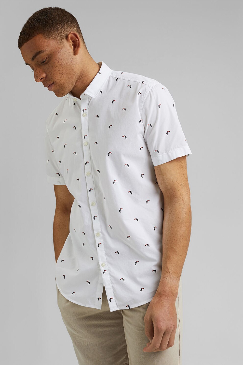 EDC by Esprit, Camasa de bumbac organic cu imprimeu, Alb